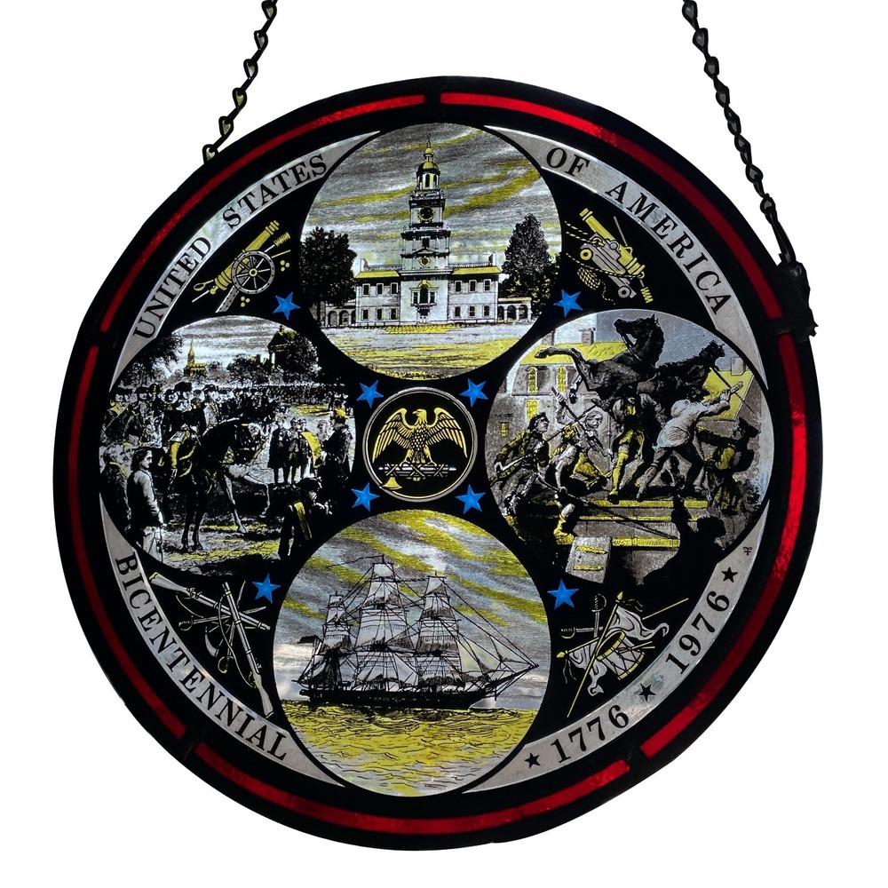 Vintage Suncatcher Stained Glass United States Of America Bicentennial 1776 1976